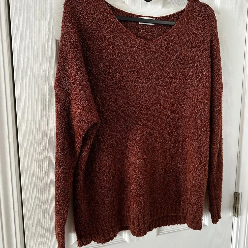 Altar'd State Women Small Medium Rust Orange Textured V Neck Long Sleeve Sweater
